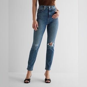 Express High-Rise 90s Slim Distressed Medium Blue Women's Jeans